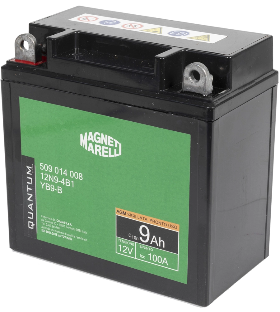 Magneti marelli batteria moto e scooter 9ah 12v 100a tecnologia agm sigillata polo positivo sinistro